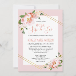 Invitación Sip & See Baby Girl Rubor Pink Virtual Baby Shower
