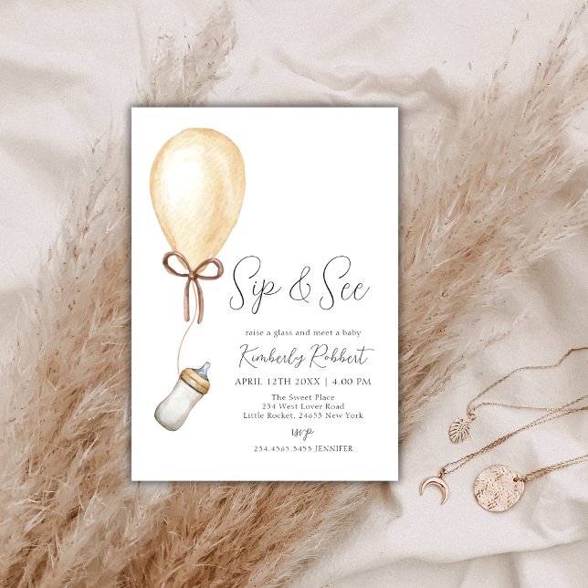Invitación Sip & See Balloon Boteller Baby Shower (Sip & See Balloon Bottle Baby Shower Invitation)