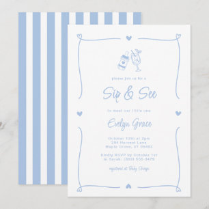 Invitación Sip & See Botella de Champagne Whimsical Blue Boy