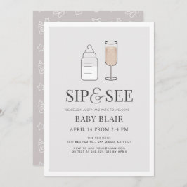 Invitación Sip & See Champagne Botella Gray Baby Shower