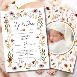 Invitación Sip & See Elegant Wildflower Pink Baby Girl