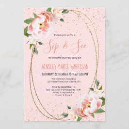 Invitación Sip & See Gold Rubor Floral Baby Shower