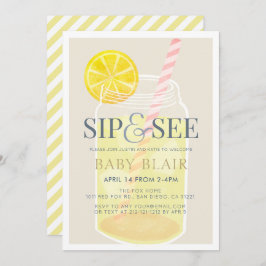 Invitación Sip & See Lemonade Mason Jar Beige Baby Shower