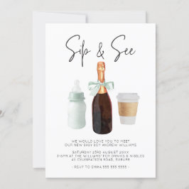 Invitación Sip & See Watercolor Green Coffee Campagne
