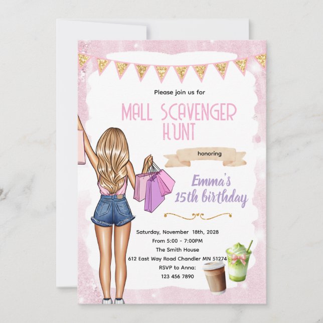 Invitación Sip Shop mall scavenger hunt Invitation (Anverso)