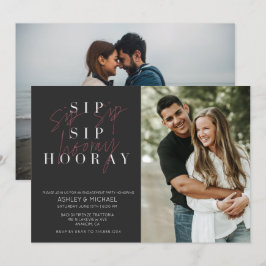 Invitación Sip Sip Hooray Black 2 Photo Engagement Party