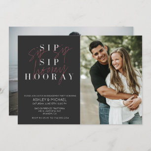 Invitación Sip Sip Hooray Black 2 Photo Engagement Party