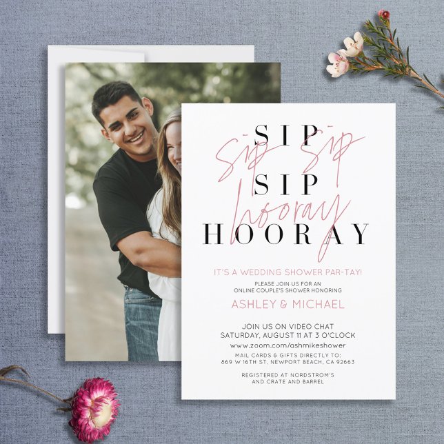 Invitación Sip Sip Hooray Black Photo Briower (Subido por el creador)