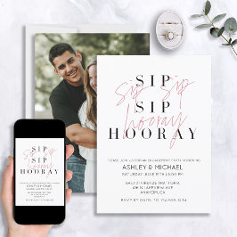 Invitación Sip Sip Hooray Black White Photo Engagement Party