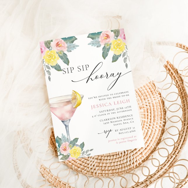 Invitación Sip Sip Hooray Bright Coctail Bridal Shower (Subido por el creador)