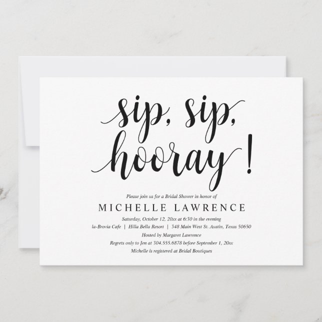 Invitación Sip, Sip, Hooray, Celebración De La Ducha De Novia (Anverso)