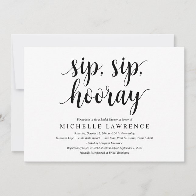 Invitación Sip, Sip, Hooray, celebración de la ducha de novia (Anverso)