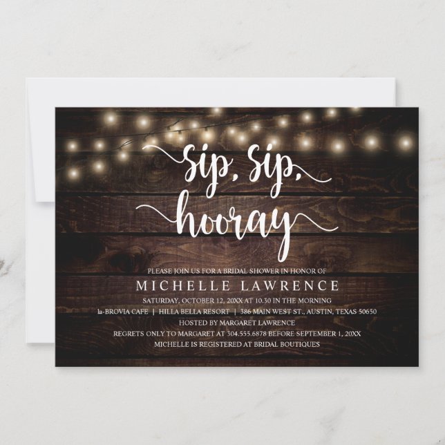 Invitación Sip, sip, hooray, celebración de la ducha nupcial  (Anverso)