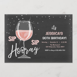 Invitación Sip Sip Hooray Chalkboard Vino Adulto Cumpleaños