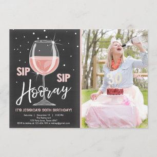 Invitación Sip Sip Hooray Chalkboard Vino Adulto Cumpleaños