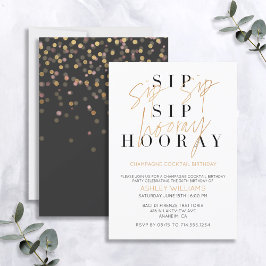 Invitación Sip Sip Hooray Champagne Cocktail Gold Birday