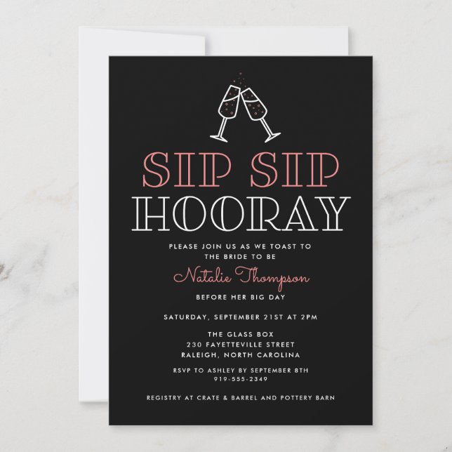 Invitación Sip Sip Hooray Champagne Toast Bridal Shower (Anverso)