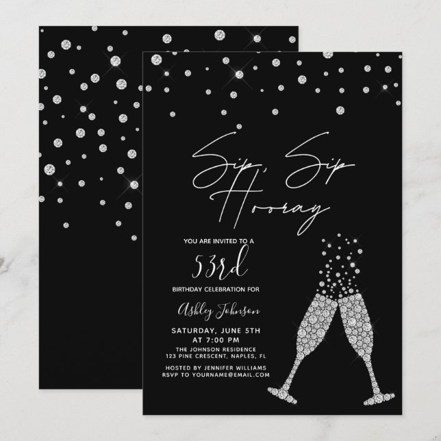 Invitación Sip Sip Hooray Cita de cumpleaños moderna en blanc (Anverso / Reverso)