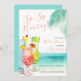 Invitación Sip Sip Hooray Cocktails Tropical Bridal Shower