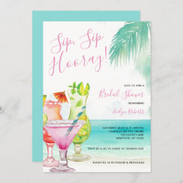 Invitación Sip Sip Hooray Cocktails Tropical Bridal Shower