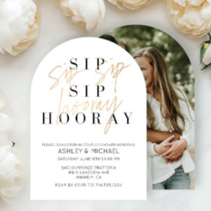 Invitación Sip Sip Hooray ducha de pareja de fotos de oro neg