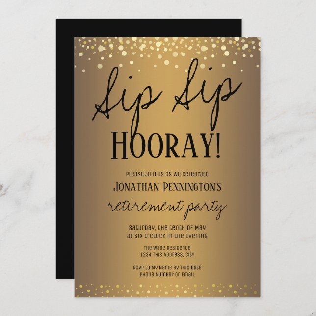 Invitación Sip Sip Hooray Elegante Fiesta de Jubilación de Or (Anverso / Reverso)