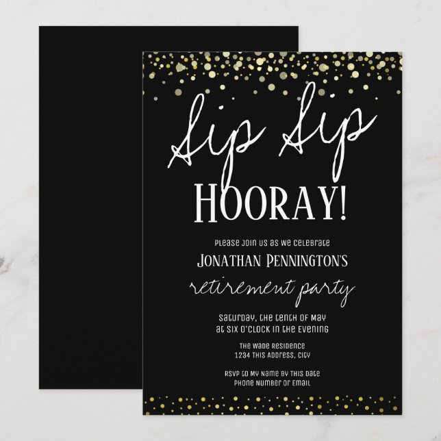 Invitación Sip Sip Hooray Elegante Fiesta de Jubilación de Or (Anverso / Reverso)