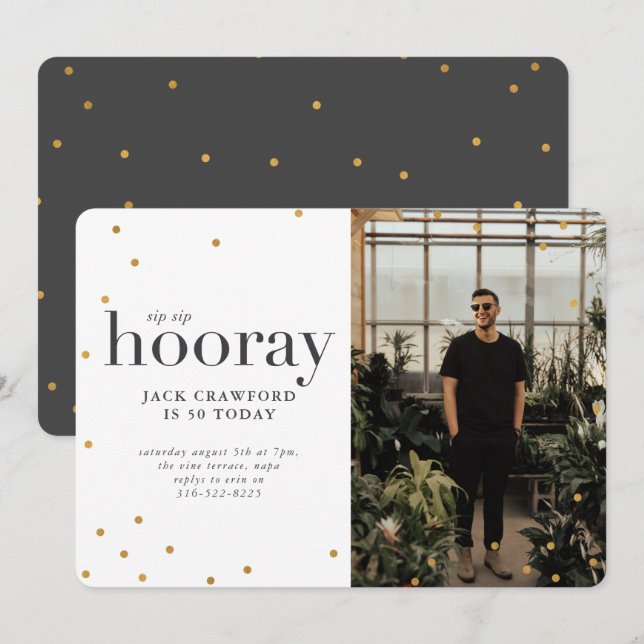 Invitación Sip sip hooray fiesta de cumpleaños moderna y eleg (Anverso / Reverso)