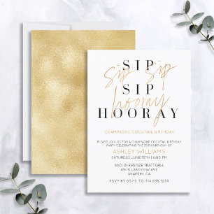 Invitación Sip Sip Hooray Gold Champagne Cocktail Cumpleaños