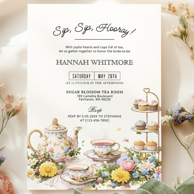 Invitación Sip Sip Hooray High Tea Fiesta Floral Bridal Showe (Subido por el creador)