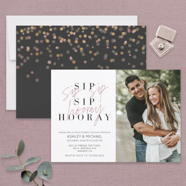 Invitación Sip Sip Hooray La ducha de la pareja de fotos en b (Subido por el creador)