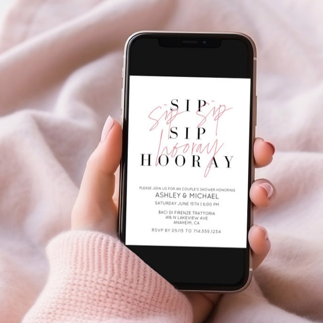 Invitación Sip Sip Hooray La ducha de la pareja de fotos en b (Subido por el creador)