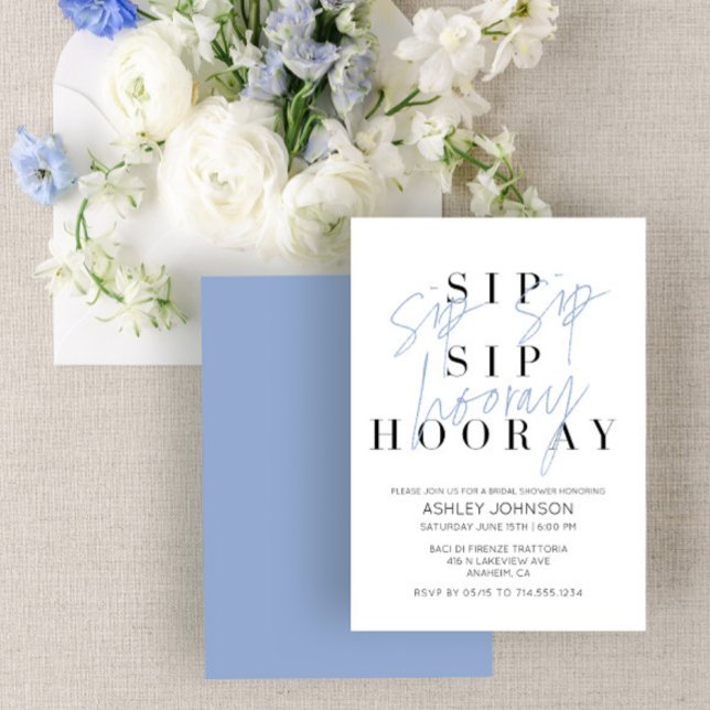 Invitación Sip Sip Hooray Modern Steel Blue Bridal Shower (Subido por el creador)