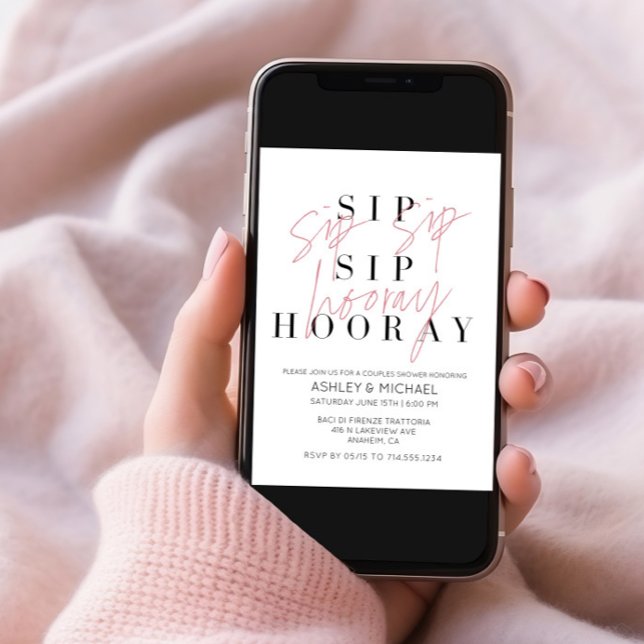 Invitación Sip Sip Hooray Moderno Bridal Bridal Bridal Blanco (Subido por el creador)