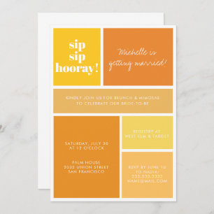 Invitación Sip Sip Hooray Naranja Amarillo Ducha Brunch Brida
