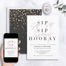 Invitación Sip Sip Hooray Partido de Compromiso Blanco Negro 