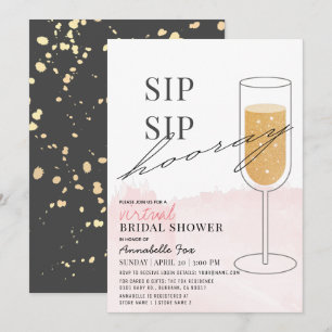 Invitación Sip Sip Hooray Pink Virtual Brillante