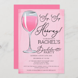 Invitación Sip Sip Hooray Pink Wine Bachelorette