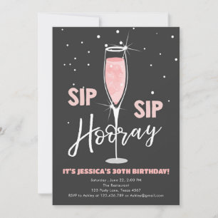 Invitación Sip Sip Hooray Rosa Wine Surprise Cumpleaños Rosa