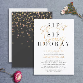 Invitación Sip Sip Hooray Simple Black Gold Virtual Shower