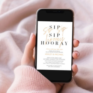 Invitación Sip Sip Hooray Simple Black Gold Virtual Shower