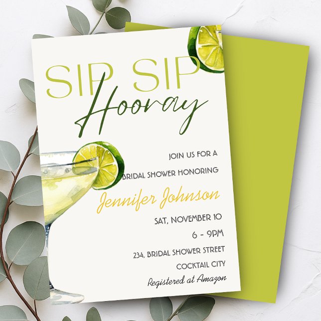 Invitación Sip Sip Hooray Tequila Cocktail Bridal Shower (Sip Sip Hooray Tequila Cocktail Bridal Shower Invitation)