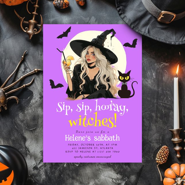 Invitación Sip Sip Hooray ve fiesta de Halloween para adultos (Sip Sip Hooray Witches Adult Halloween party Invitation)