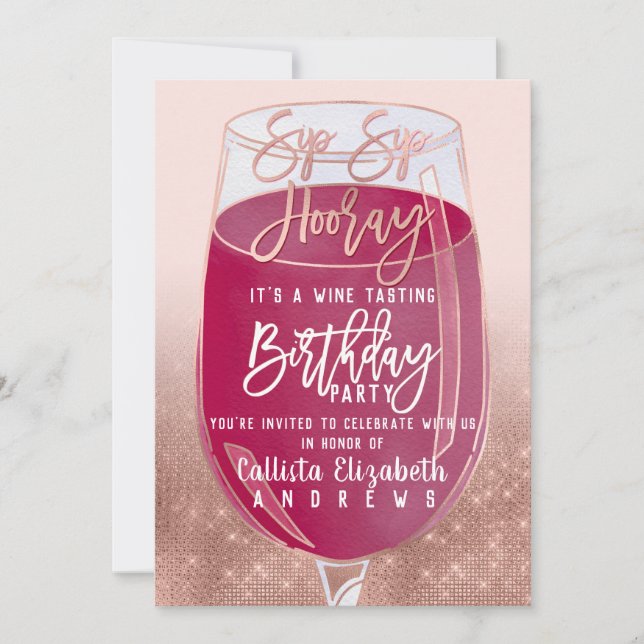Invitación Sip Sip Hooray Watercolor Vino Tasting Cumpleaños (Anverso)