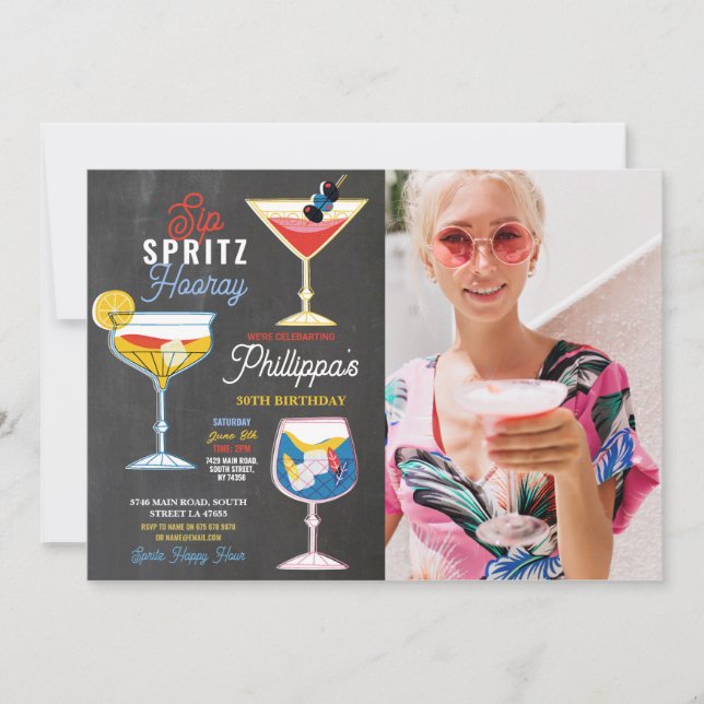 Invitación Sip Spritz Photo Fiesta Cocktails Bebe Cumpleaños (Anverso)