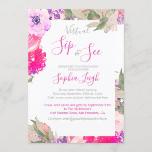 Invitación Sip virtual de guardería y ver Rosas de flores de