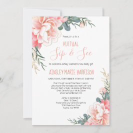 Invitación Sip virtual y vea Rubor Pink Gold Baby Shower