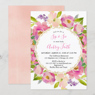Invitación Sip y See baby girl rubia rosa pastel floral