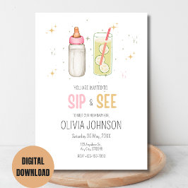 Invitación Sip Y See, Bienvenida Niña Bebé, Fiesta De Recién