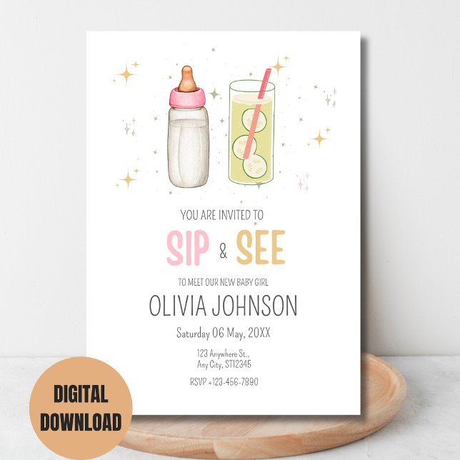 Invitación Sip Y See, Bienvenida Niña Bebé, Fiesta De Recién  (Subido por el creador)